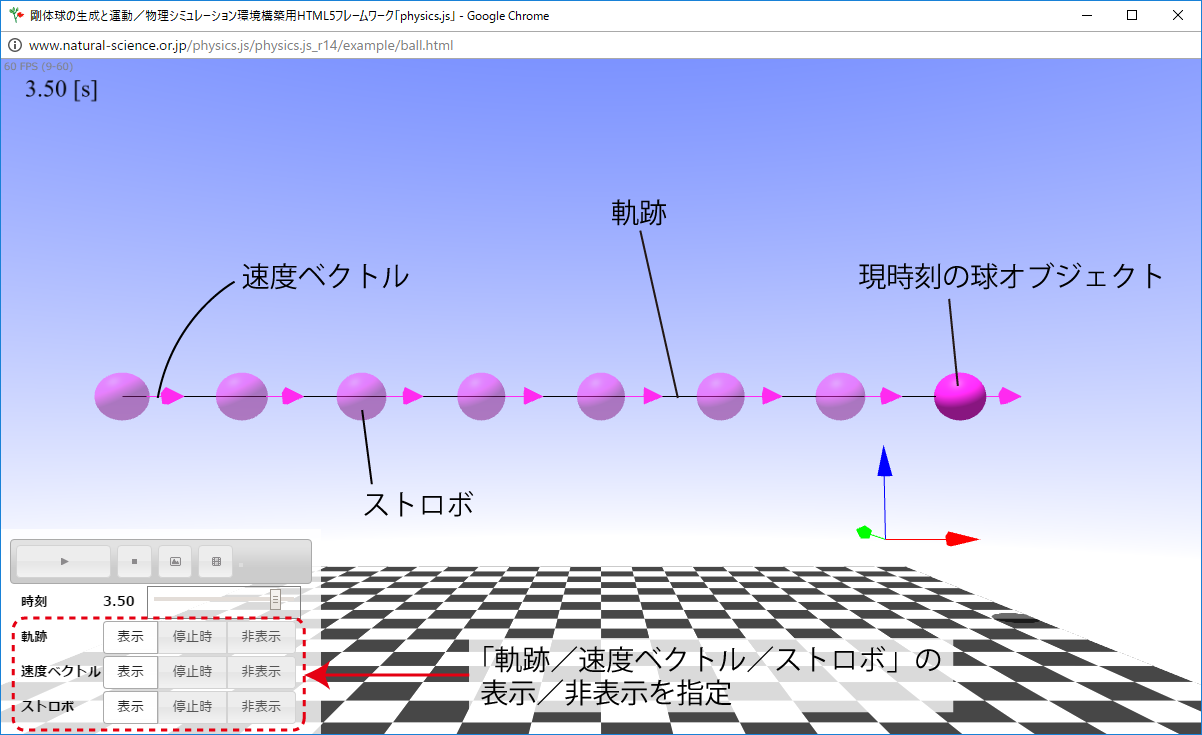 球体の運動の様子